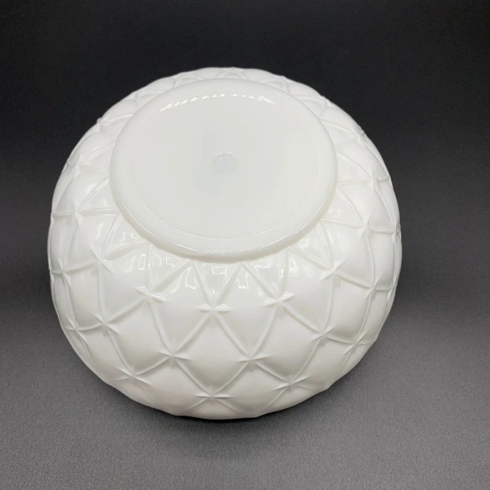 Indiana Rose Bowl White Milk Glass Duette Diamond Quilt Ruffle Edge Candy Dish
